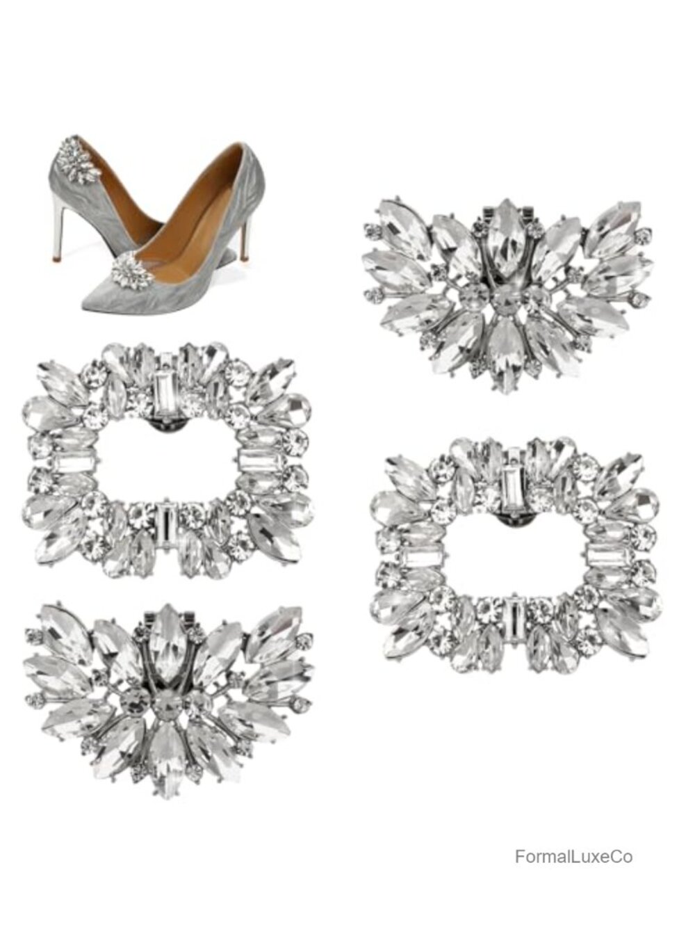 4 Pcs Rhinestone Crystal Shoe Clips Detachable Shoe Buckle Charms for Heels